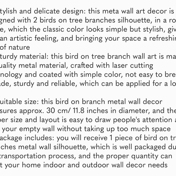 Ferraycle Metal Wall Art Bird on Tree Branch Bird Wall Silhouette Bird Wall Art - Picture 6 of 6